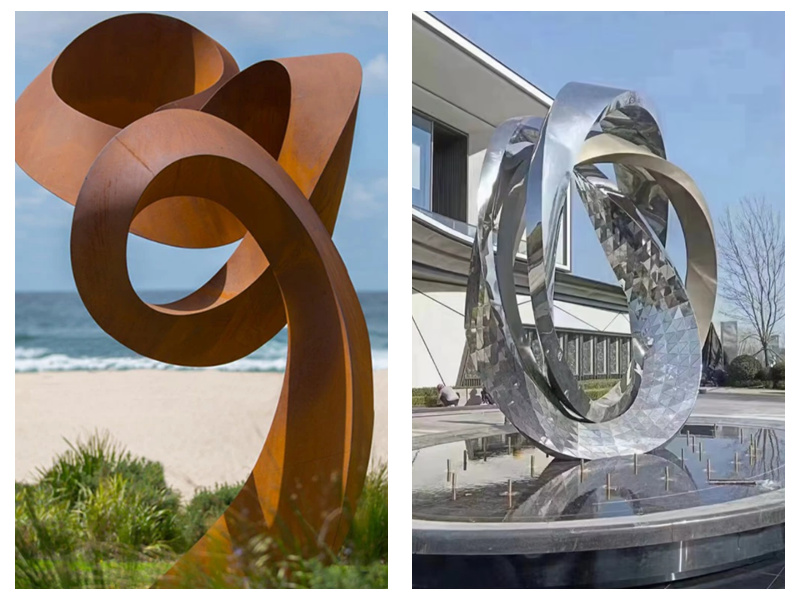 Escultura de paisaje en metal: duelo estético entre el acero inoxidable y el acero corten